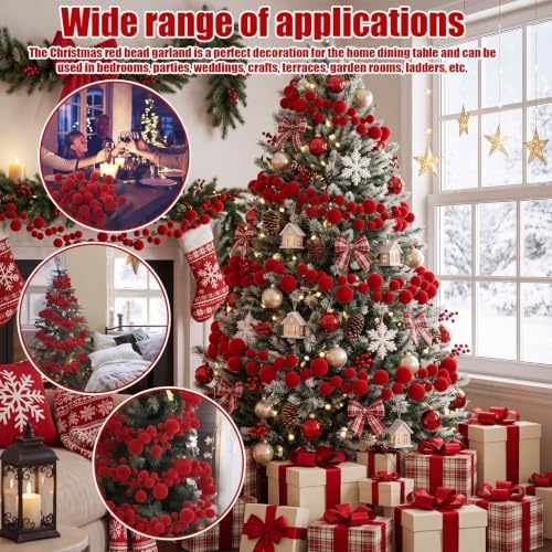 2 Pcs 6 ft Red Velvet Christmas Ball Ornament Garland