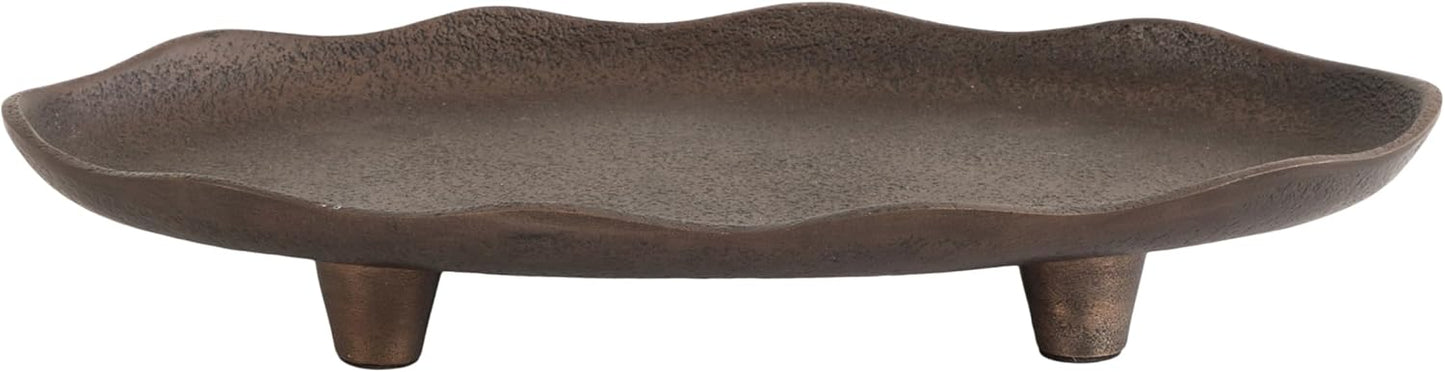 Alessia Modern Decorative Scalloped Oval Footed Metal Tray / Bronze / 14 x 8