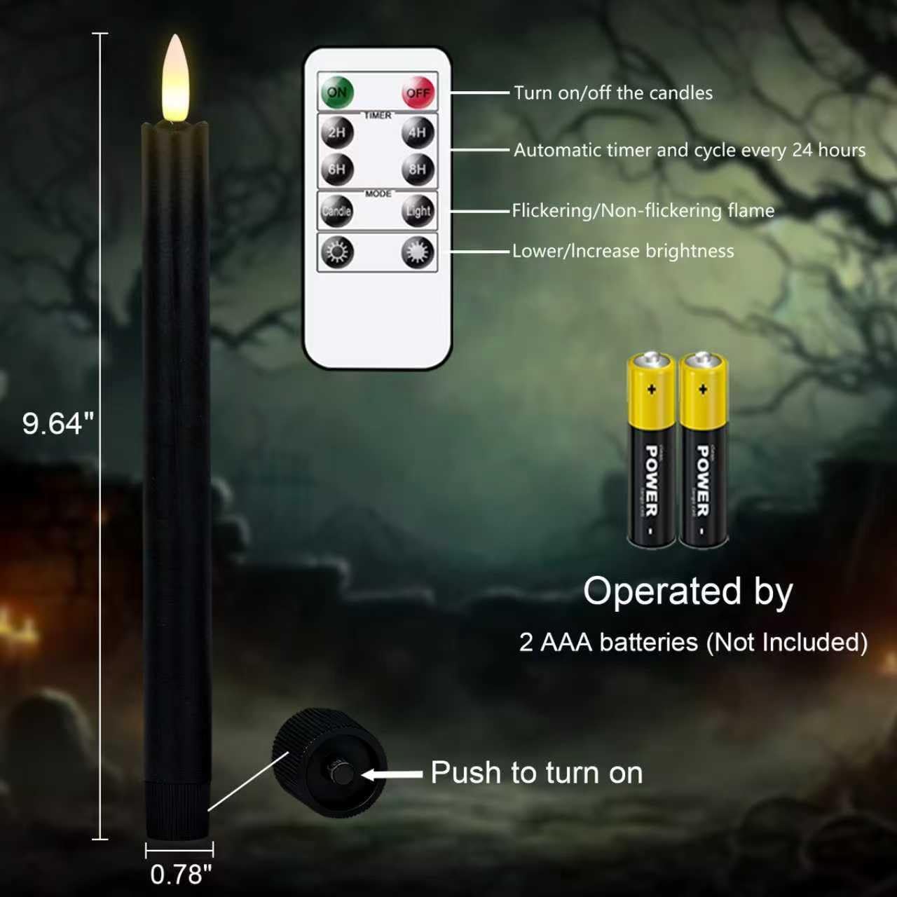 GenSwin Flameless Taper Candles LED Battery Operated Remote Timer Black | LED Candlesticks, Real Wax, Halloween Party