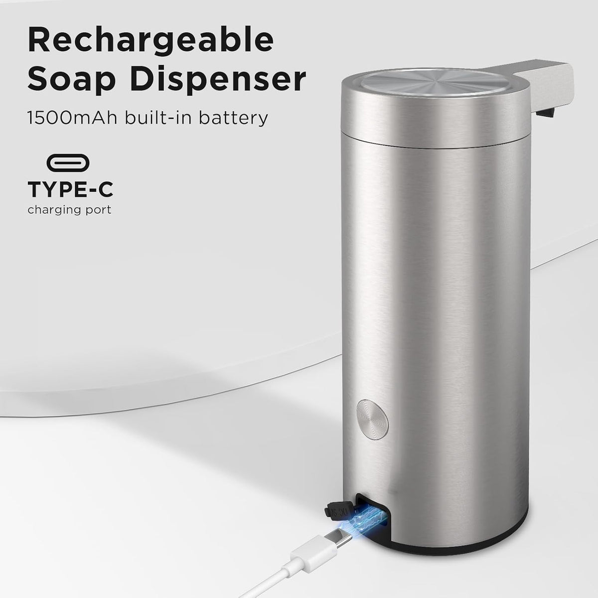 Newise Automatic Soap Dispenser - 9 oz, Rechargeable Touchless Liquid Soap for Kitchen and Bathroom with 3 Adjustable