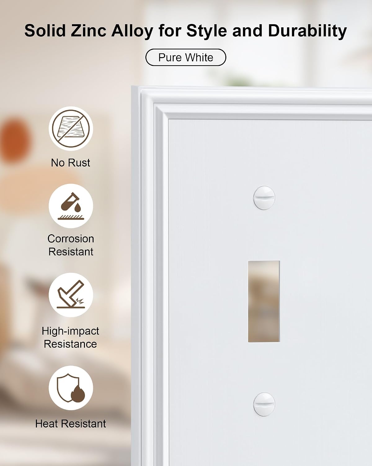 2-Pack Zinc Alloy Quad Toggle Light Switch Cover Plate, Solid Switch Cover | Durable Decorative Switch Plate Covers, 4