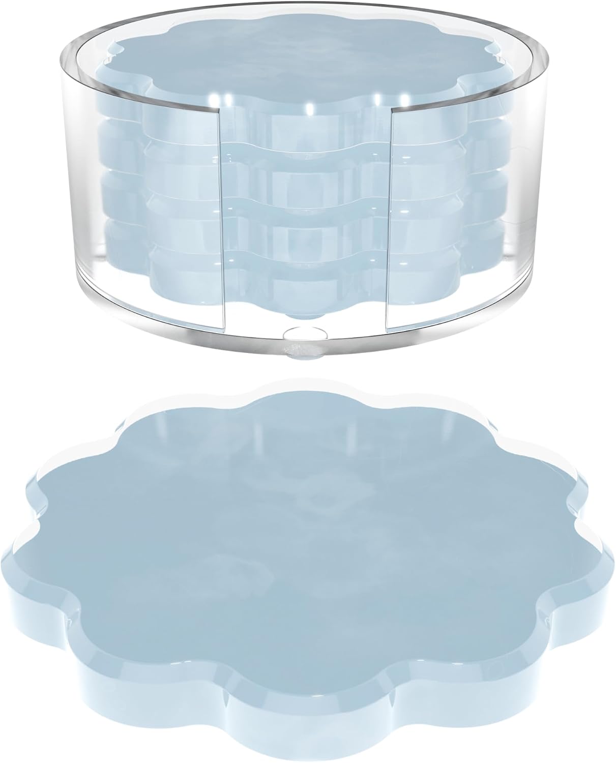 Holder / Scalloped Acrylic Drink Coaster Set 4‑Pack / Light Blue