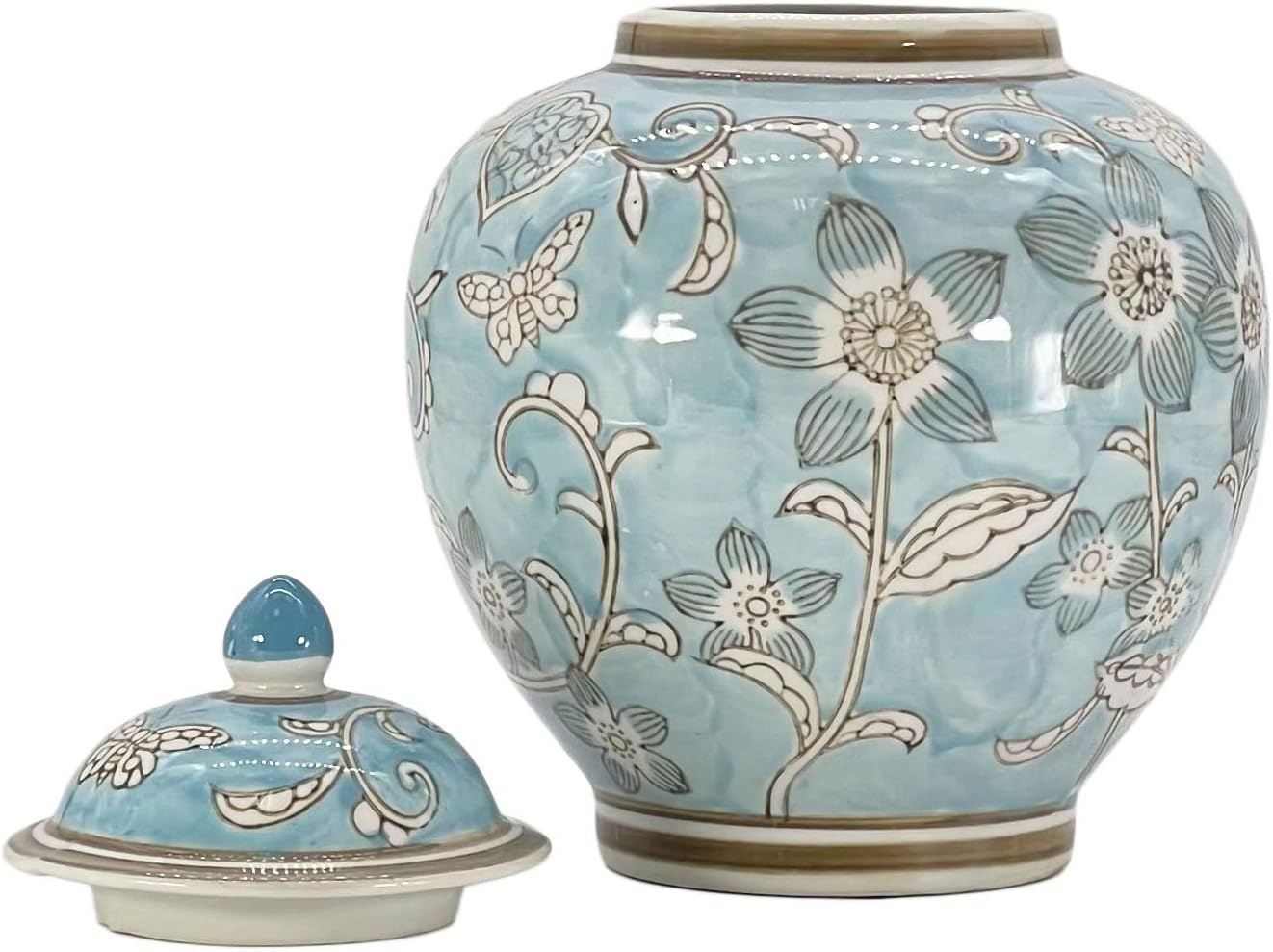 Ginger Jar / Light Blue and White Floral Chinoiserie Ginger Jar 10 / Light Blue & White