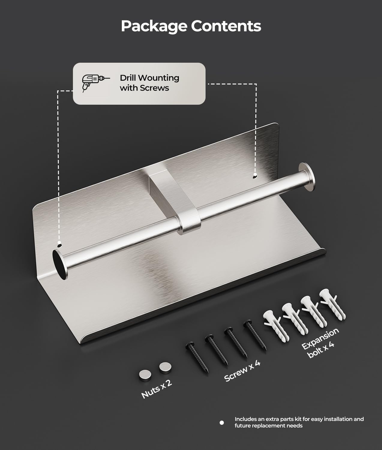 Double Toilet Paper Holder with Shelf, Wall Mount Tissue Roll Holder for Bathroom, 304 Stainless Steel Commercial