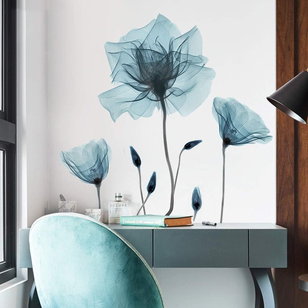 Flower Wall Decals Peel and Stick Removable Decal Stick DIY Wall Stickers Murals Home / Blue