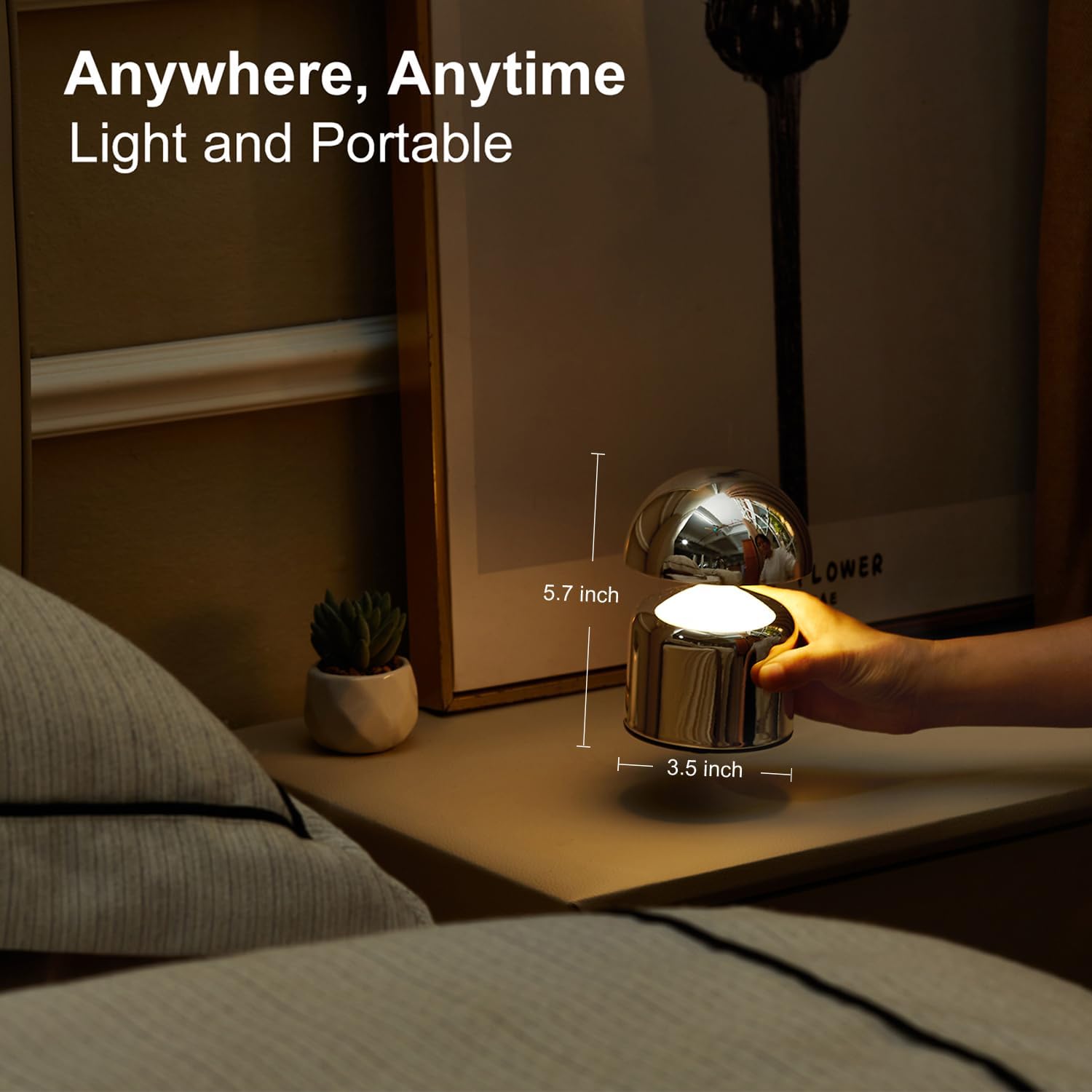 SAIWEYA Modern Cordless Mushroom Small Table Lamp, Dimmable Touch Battery | 3-Way Dimmable, Mini Rechargeable LED Desk