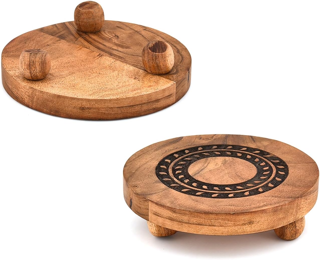 Pedestals Acacia Wood Round Vintage Display Stand / 6 x 6