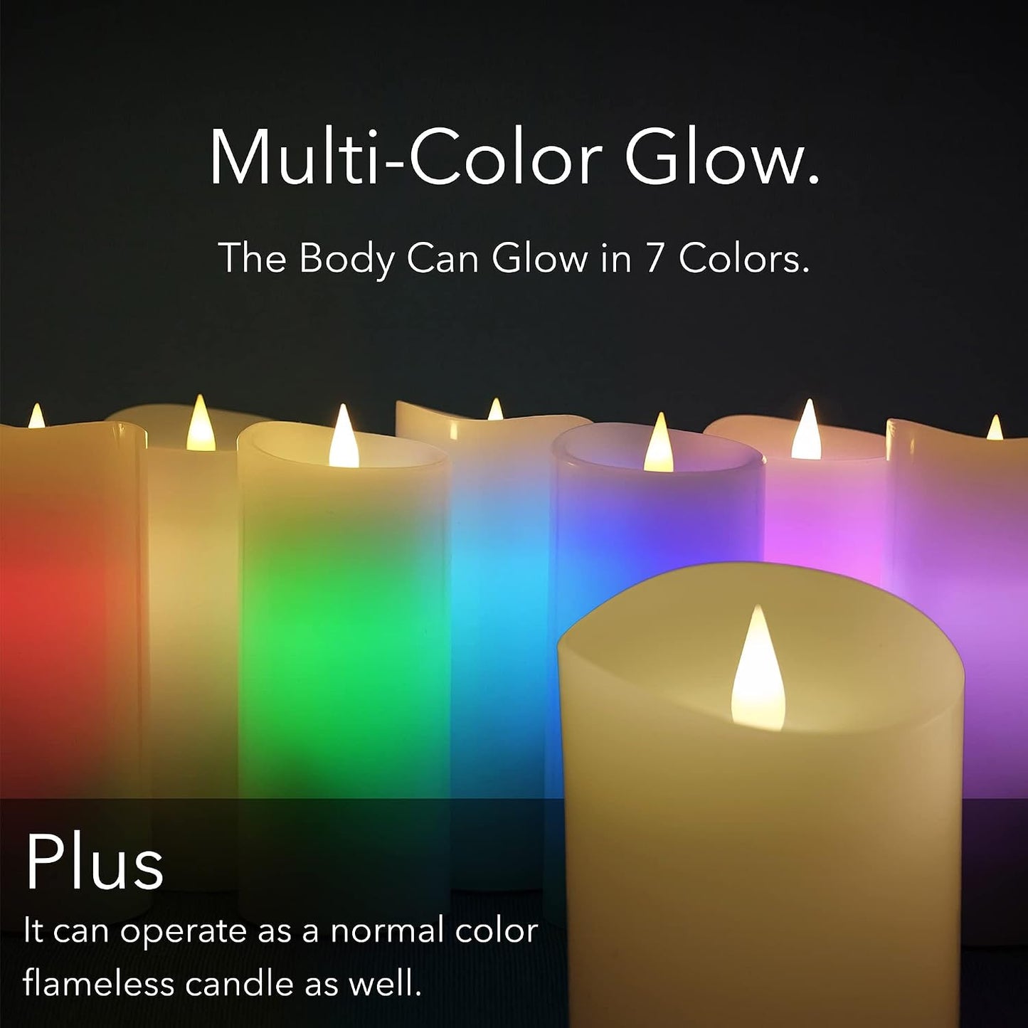 Flameless Multi Color Flickering Moving Flame 3"x 7" Pillar LED Candle，Battery Operated, Real Wax, White, Remote