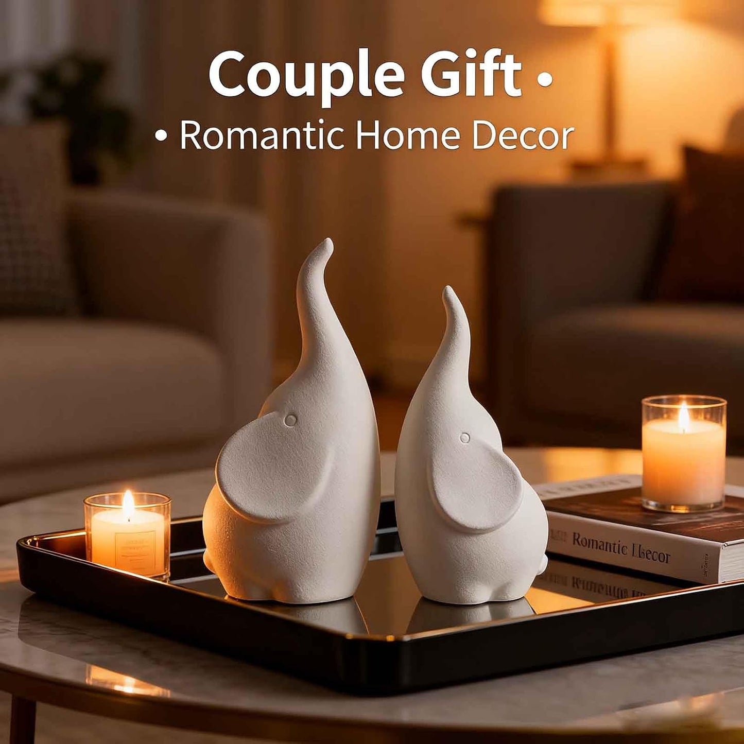 Ceramic Elephant Figurines / White