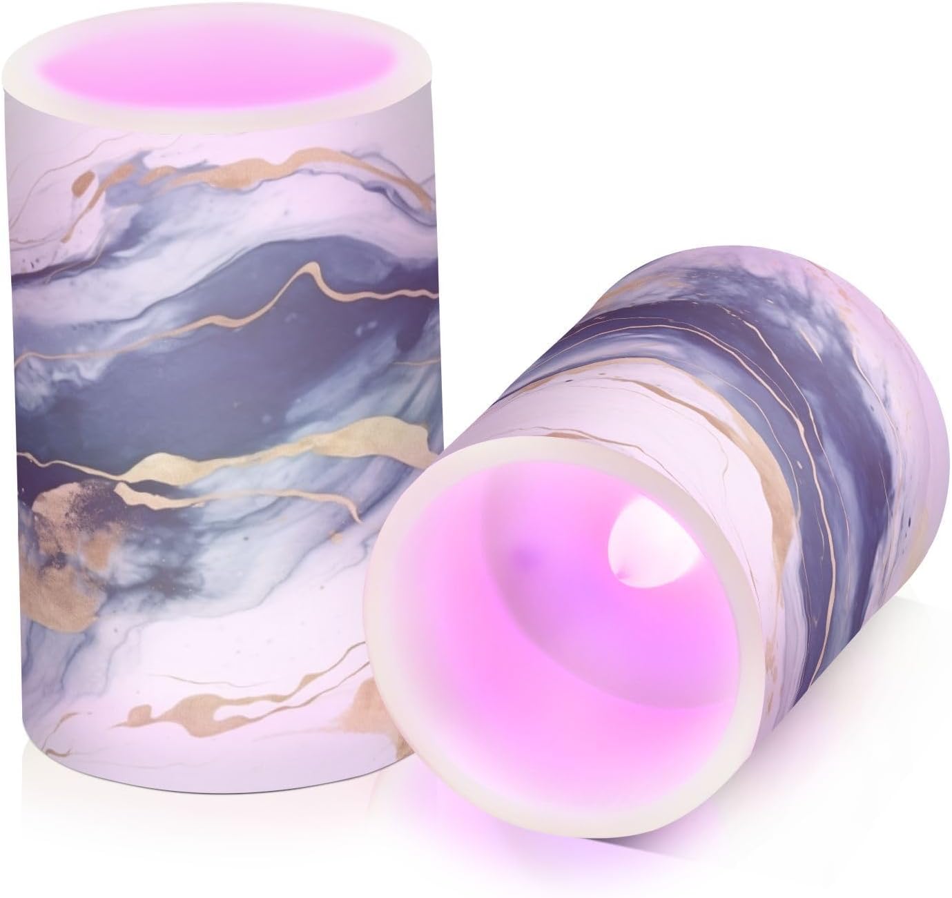 Flickering Flameless Candles, Drak Blue Golden Marble LED Candles with Remote Timer, Set of 2 Battery Operated Candle