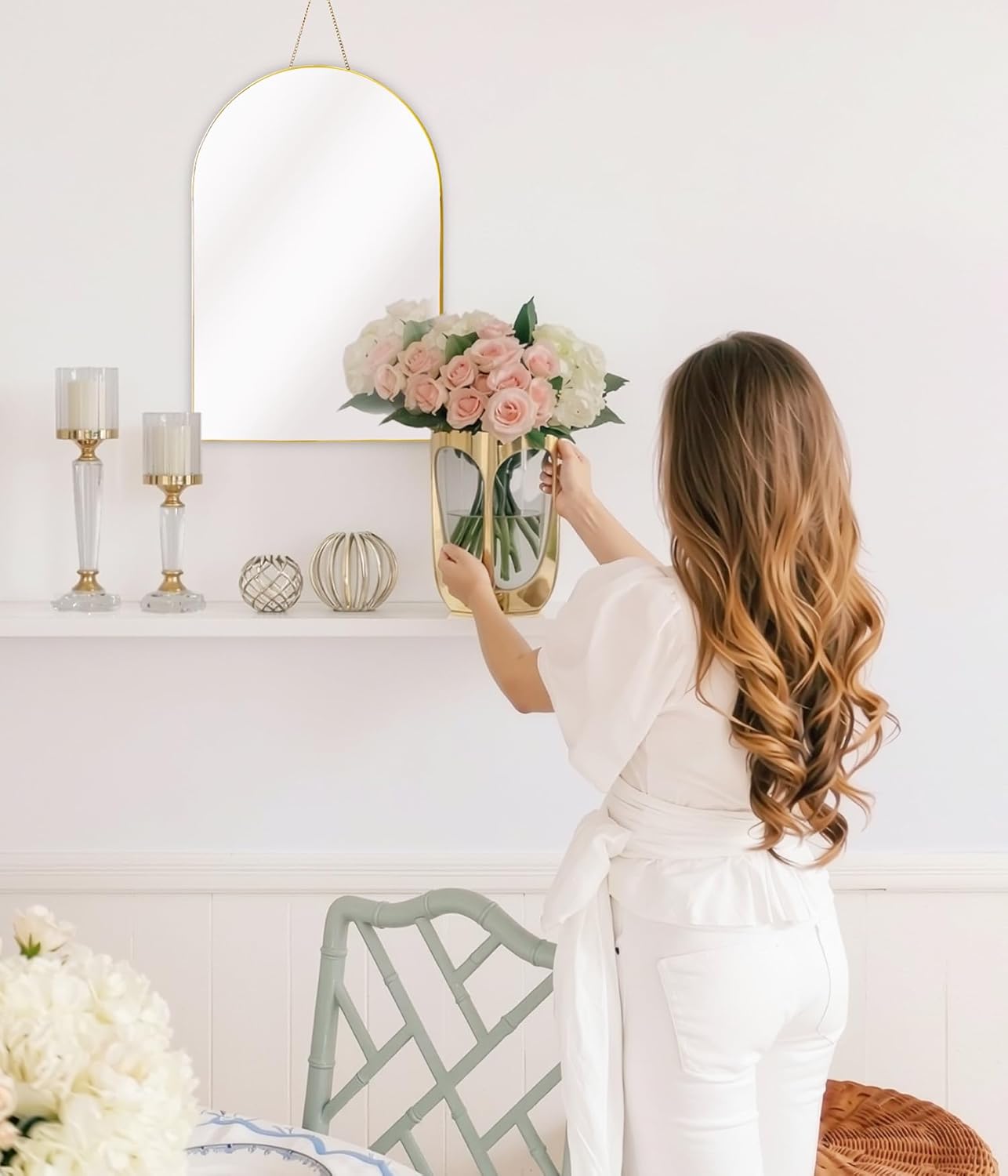 Arched Wall Mirror "- Small Vintage Hanging Mirror / 13 x 19 / Classic Arch / Gold