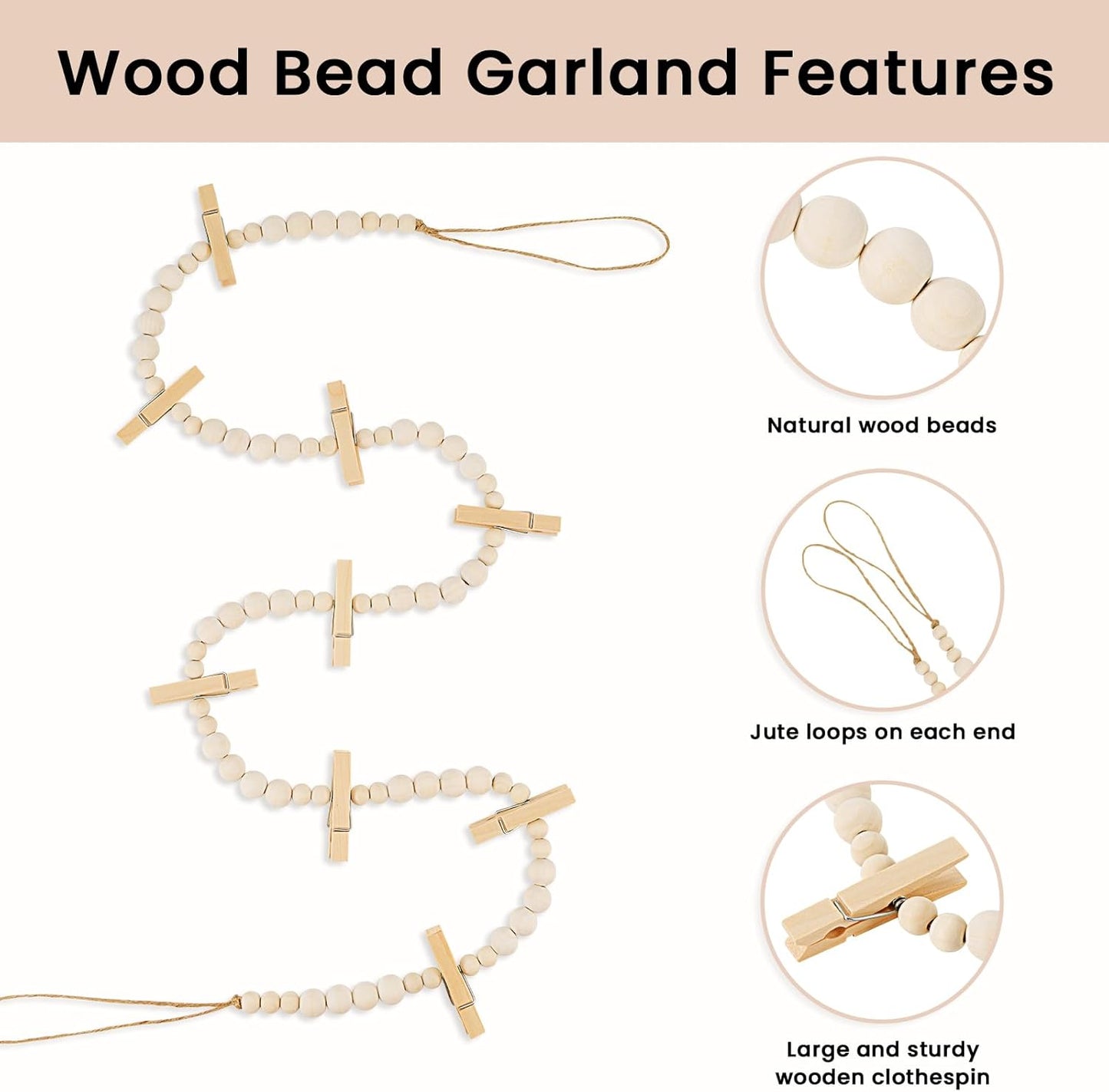 Boho Wooden Bead Garland Collage Picture Frame / Nature / Set of 2