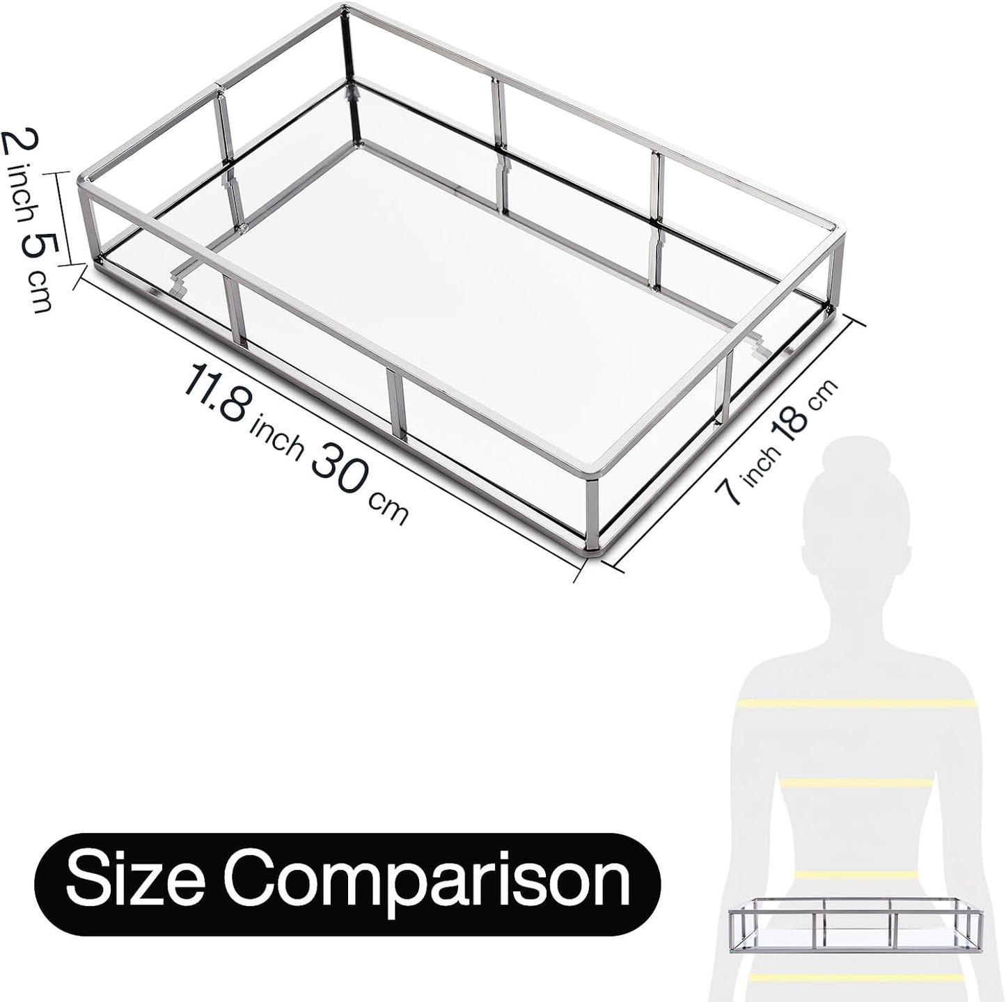 Glass Tray / Metal Vanity Tray / Silver