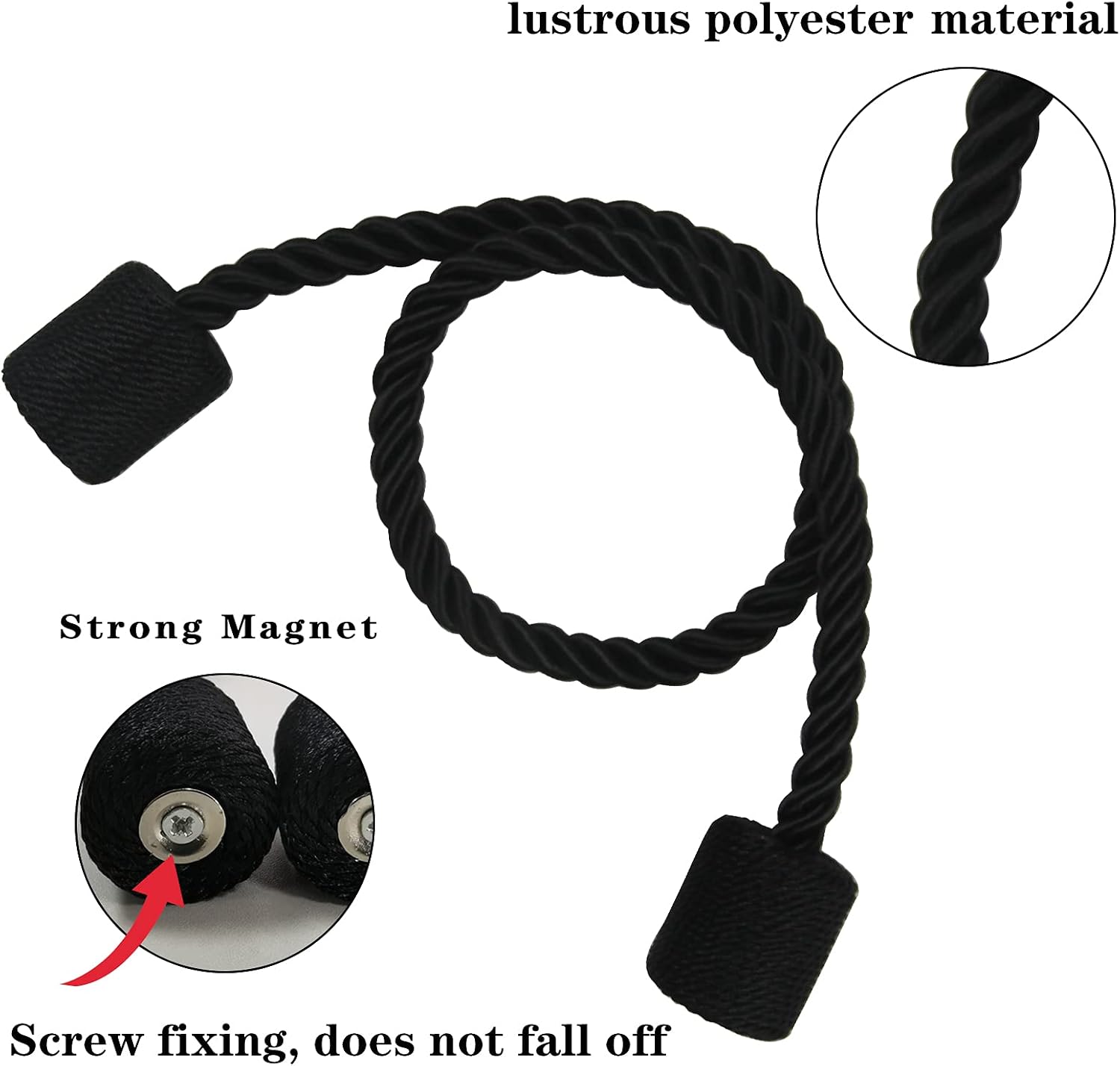 Magnetic Curtain Tiebacks Holdbacks Decorative Tie Backs for Windows Porlau | 6 Pack Black Modern Outdoor Drapes