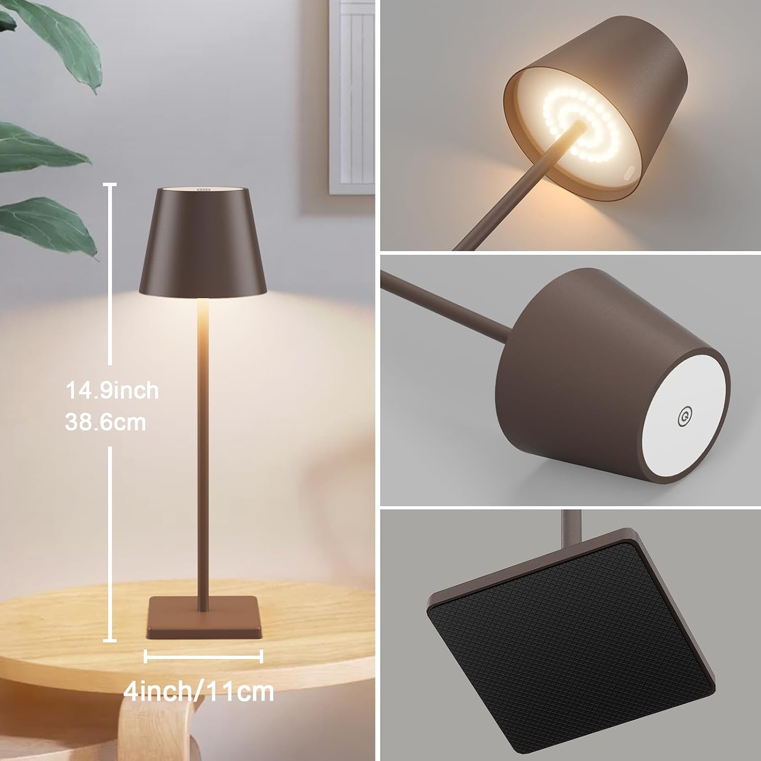 2 Pack LED Rechargeable Table Lamp Bronze, Portable 5500mAh Battery Powered Bedside Lamp, 3 Color Temperatures Stepless