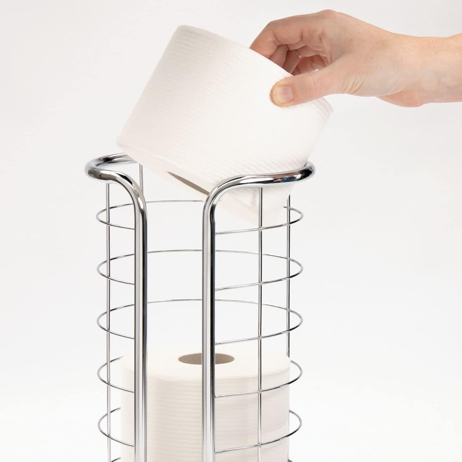 mDesign Metal Free Standing Toilet Paper Organizer Stand - 3 Rolls of Jumbo Toilet Tissue Storage - Bathroom Decor