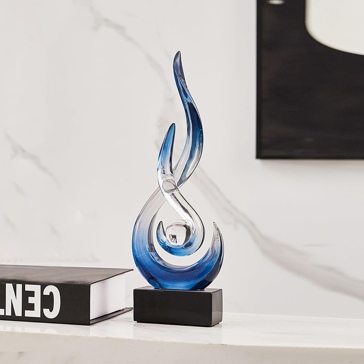 Blue Decor Modern Flame Statue Decorations / A - 11.8"h Transparent Blue