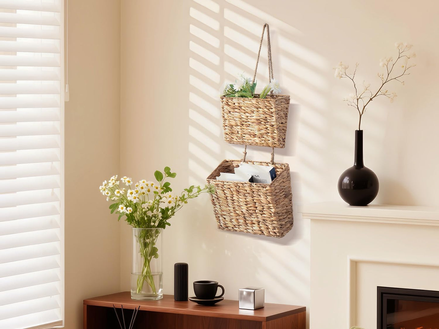 Woven Water Hyacinth Hanging Basket 2-Tiered Storage Baskets Hanging Organizer Hanging / Trapezoid