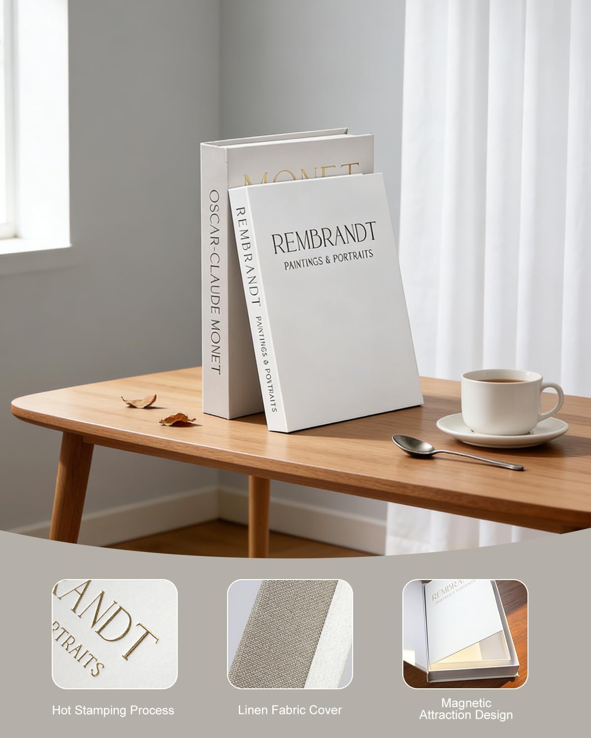 2 Linen Faux/Fake Books / Khaki + White