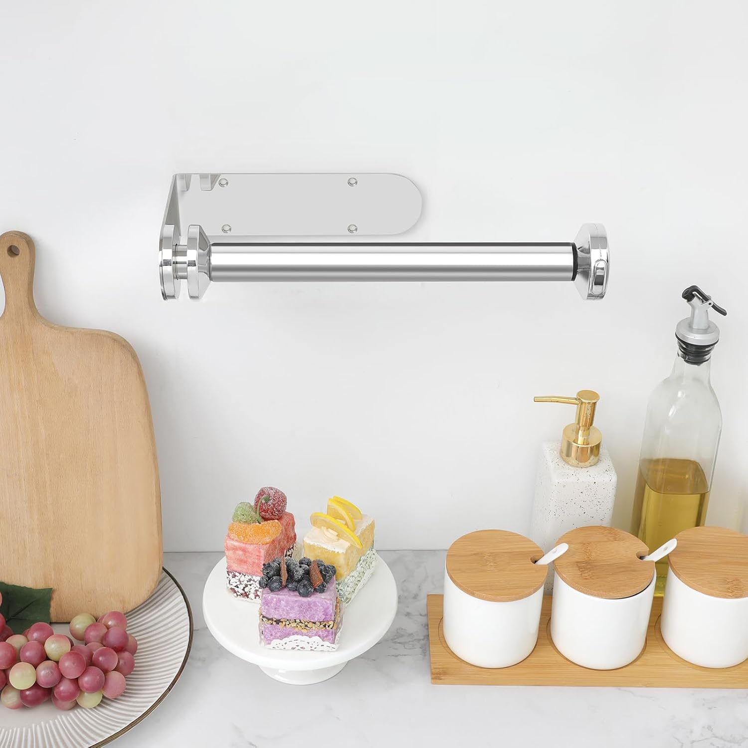 theaoo Paper Towel Holder Under Cabinet, One-Hand Tear, Wall Mount, Silver | Quick Release Knob For Easy Roll Loading.