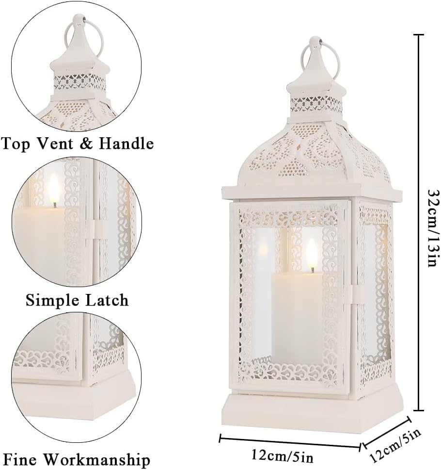 TRIROCKS Set of 2 Rustic Style Metal Candle Lantern 13'' High Decorative Outdoor Lantern Candle Holder with Tempered