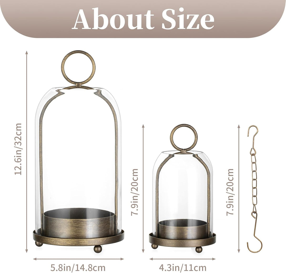 Sziqiqi Hurricane Candle Holder Lanterns: Pillar Candle Holders Set of 2 | With Removable Glass Dome for Outdoor