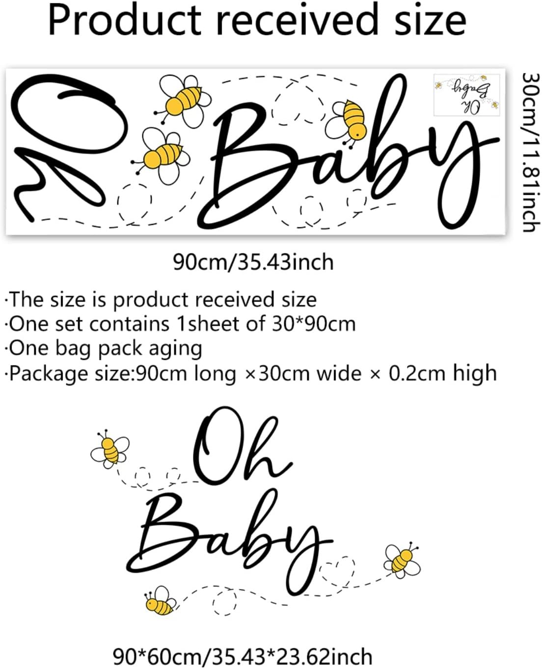 Oh Baby Letters Bees Decal Sign for Backdrop Boy Girl Neutral Gender Reveal Decor Large Stickers