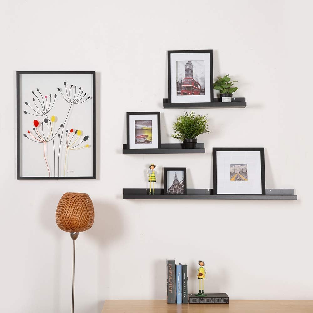 Muzilife 5x7 Shadow Box 3D Picture Frame, Wood & Real Glass, 4 Pack, Black | FSC-Certified MDF | With Stand | Tabletop