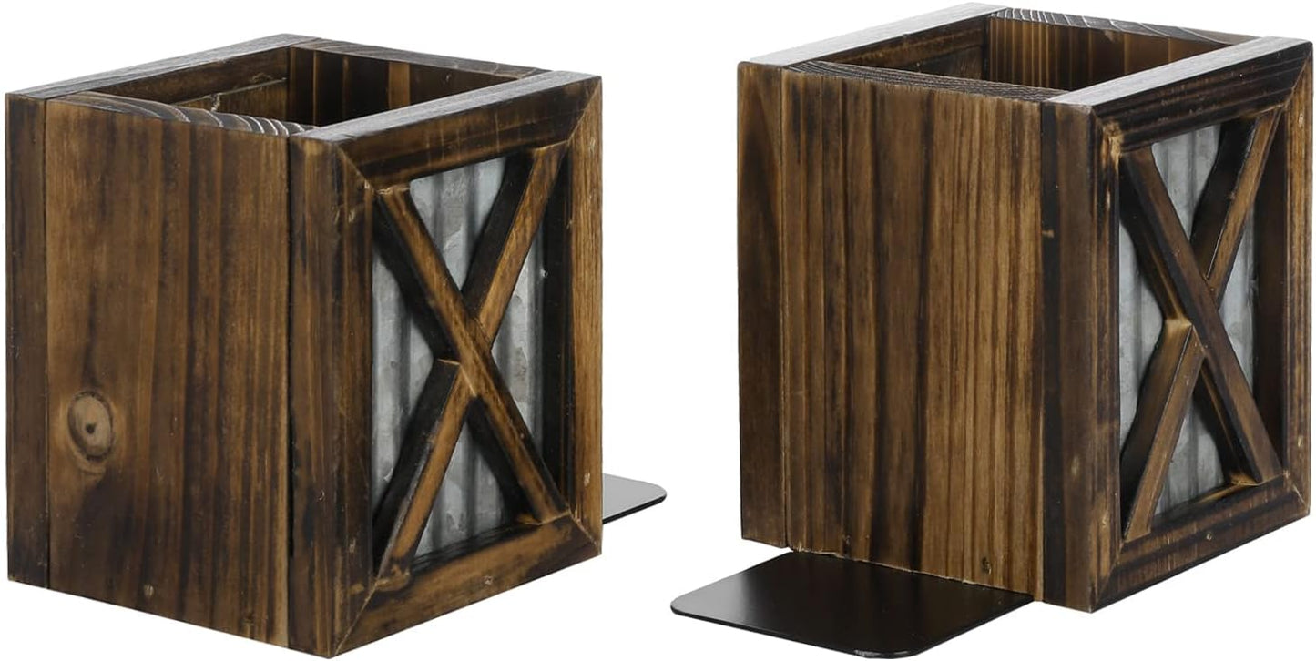 Rustic Decorative Bookends / Burnt Wood