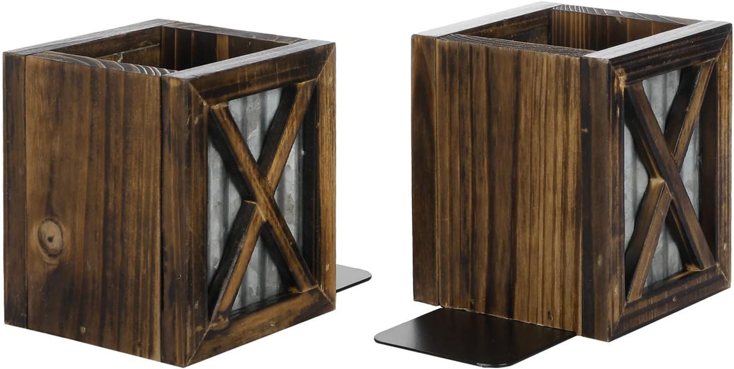 Rustic Decorative Bookends / Burnt Wood