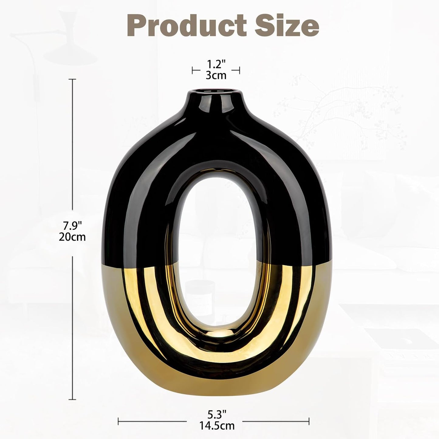 Gold and Black Vase Donut Vase Ceramic Vase for Flowers Pampas Minimalist / Hollow / Black+gold #2