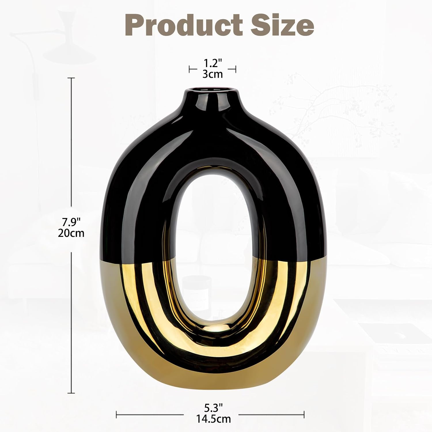 Gold and Black Vase Donut Vase Ceramic Vase for Flowers Pampas Minimalist / Hollow / Black+gold #2