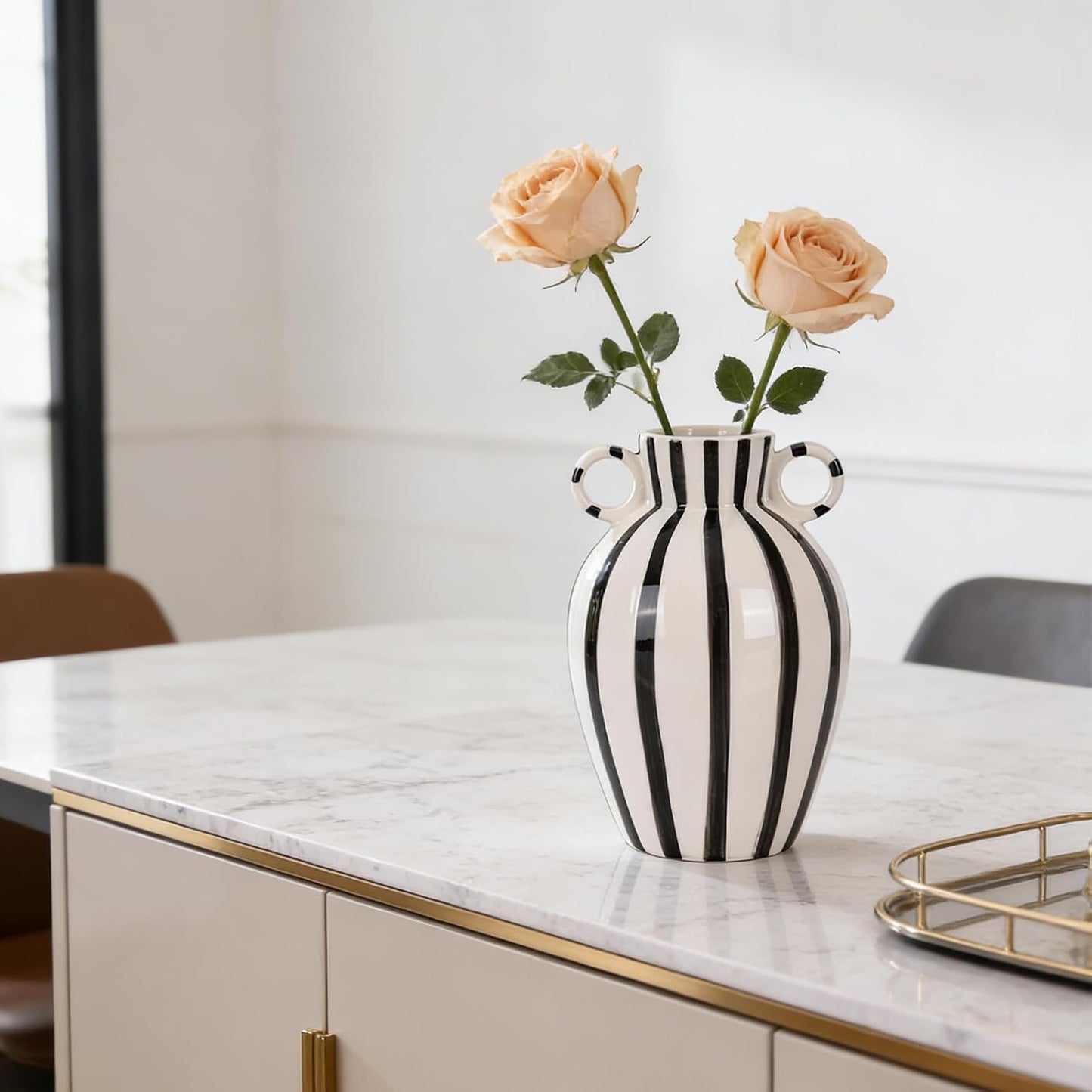 Black and White Ceramic Vase / Black White