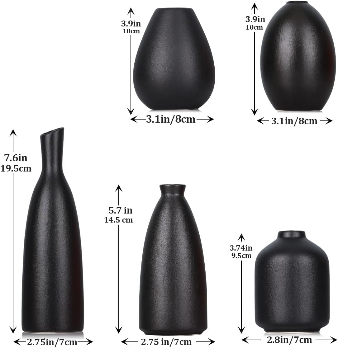 Black Ceramic Bud Vases / Black Set / Set of 5