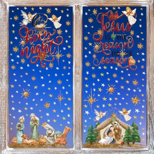 Horaldaily 251 PCS Christmas Window Cling Sticker, Nativity Scene Holy Night for Home Party Supplies Shop Window Glass Display Decoration
