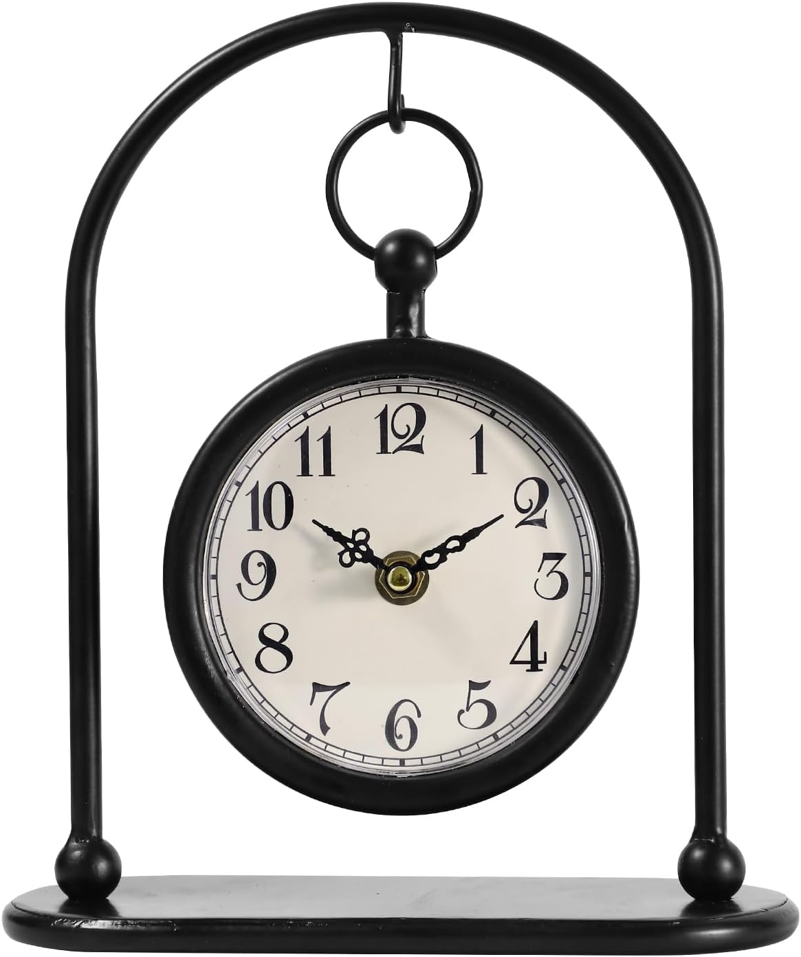 Vintage Metal Table Clock, Farmhouse Table Clock, Small Black Silent Non-Ticking Battery Operated Desk and Shelf Clocks