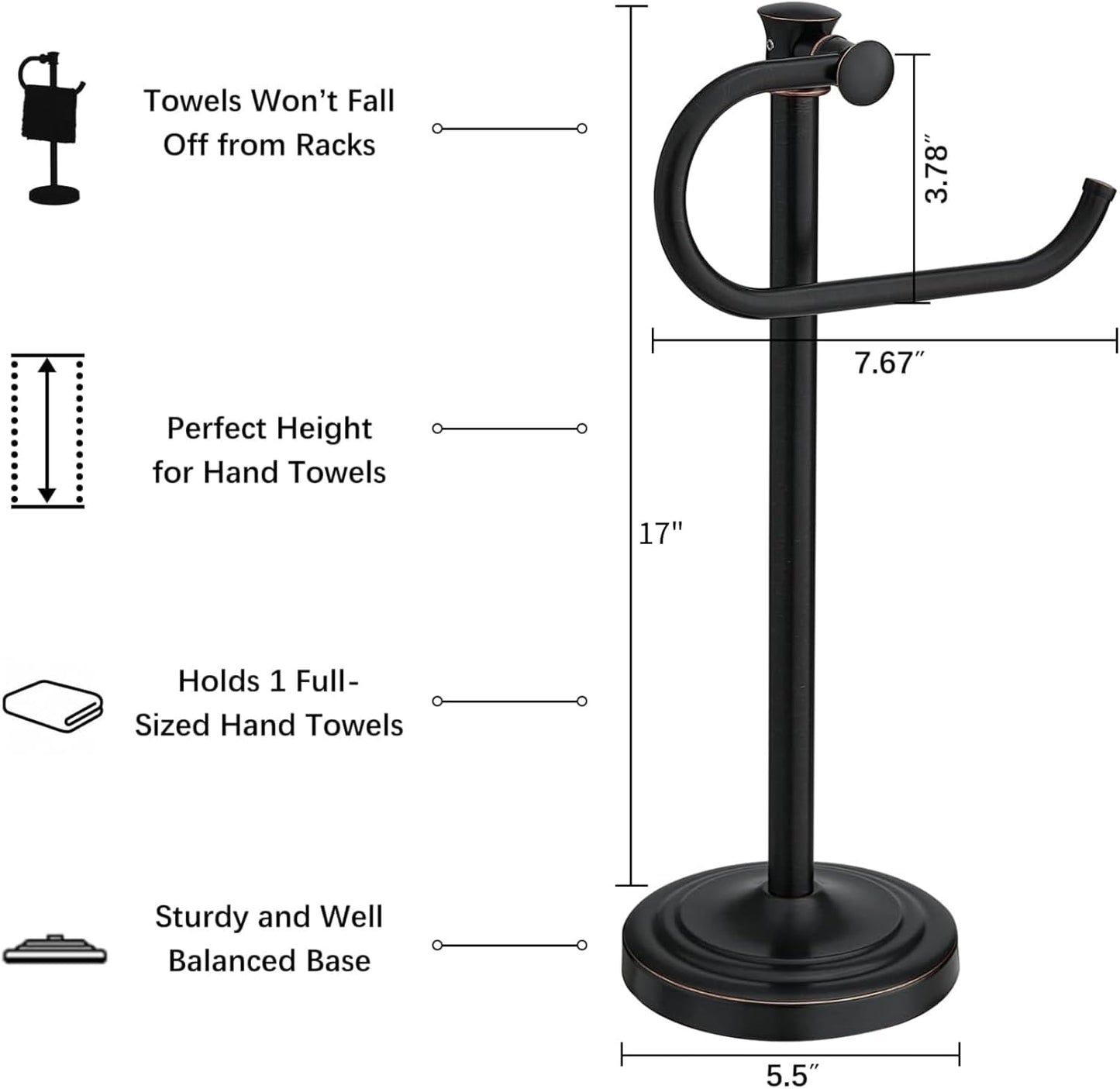 Stand Hand Towel Holder, Countertop Towel Bar, Oil Rubbed Bronze | 17 Inch Bathroom Towel Hanger, Freestanding Vanity