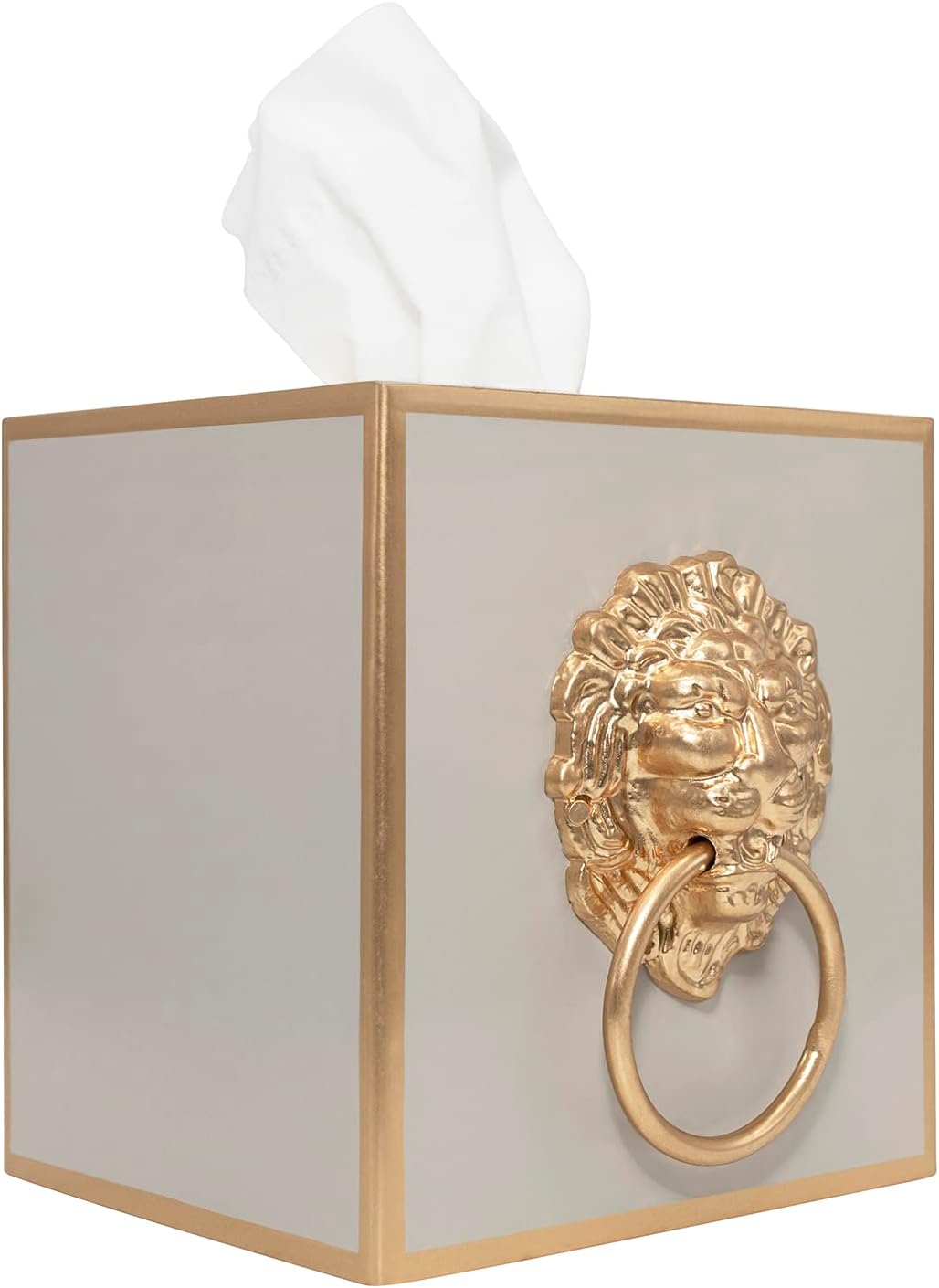 Cube Tissue Box Holder / Taupe Lion / Paws & Claws / Gold