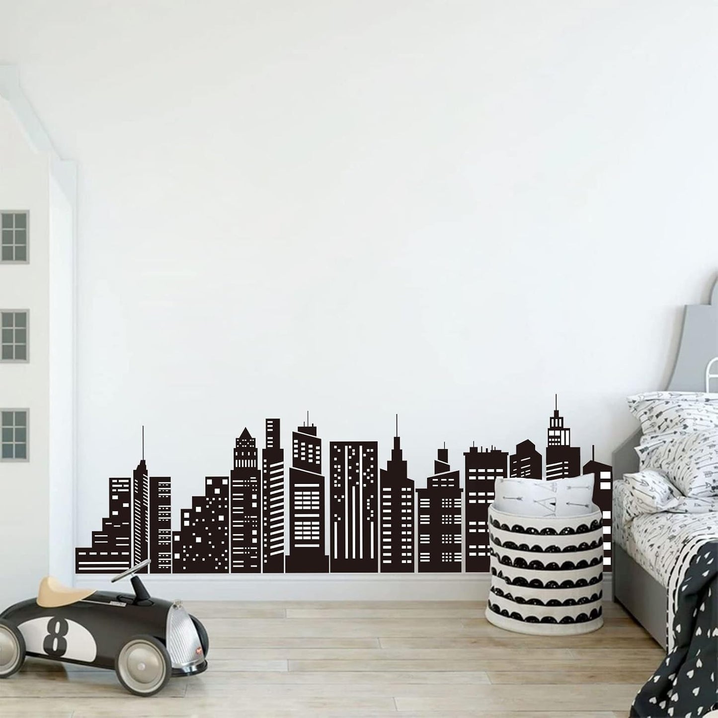 City Skyline Wall Stickers City Building Silhouettes Peel and Stick Wall Art Decals / Black