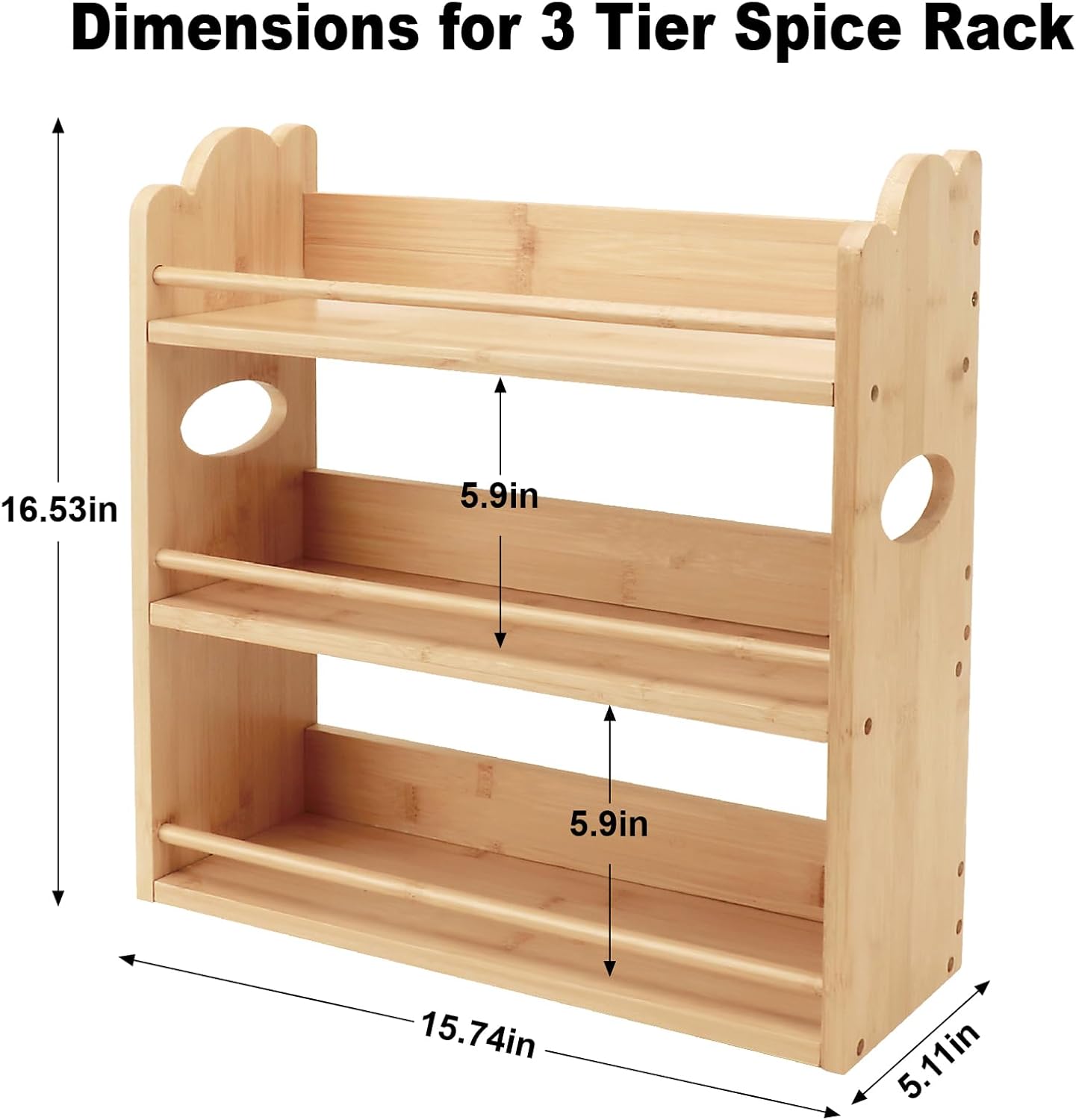 3-Tier Bamboo Spice Rack, Wall Mount & Countertop Spice Organizer | Seasoning Jars Rack Shelf Spice Organizer for