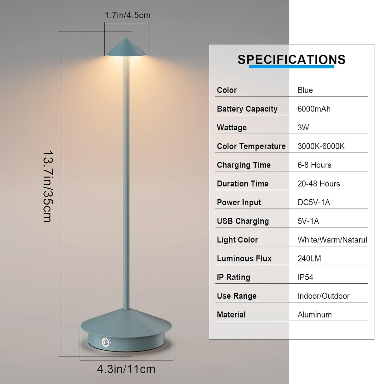 Cordless LED Table Lamps,Portable Battery Desk Lamp,2 Pack,Blue | 6000mAh Rechargeable,3000K/4500K/6000K Touch Stepless