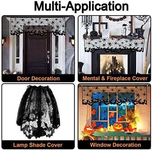 5Pcs Halloween Lamp Shade Cover Halloween Decorations Indoor, Black Spider web Lampshades Cover Topper Scarf for Festive Home Haunted House Mantle Decor, Large 20 X 60 Inch Spiderweb Lamp Shade Cover