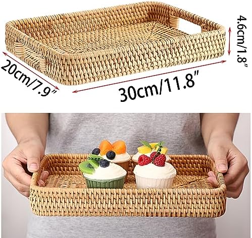 Rattan Serving Tray Hand Woven Tray / 11.8 x 7.8 x 1.9 / Natural Color