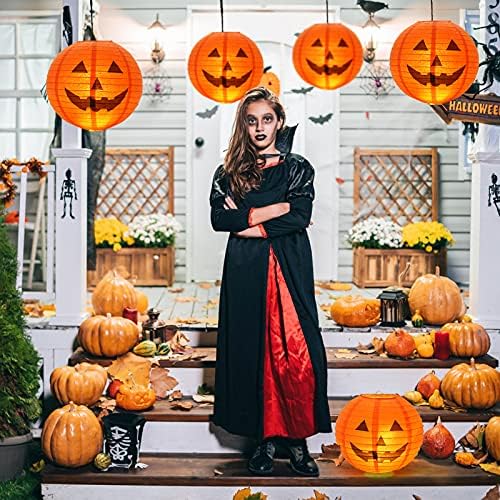 KESOTO 12 Inch Halloween Paper Pumpkin Lanterns Jack-O-Lanterns Hanging Halloween Decorations Outdoor Indoor Party Decorations, Pack of 8