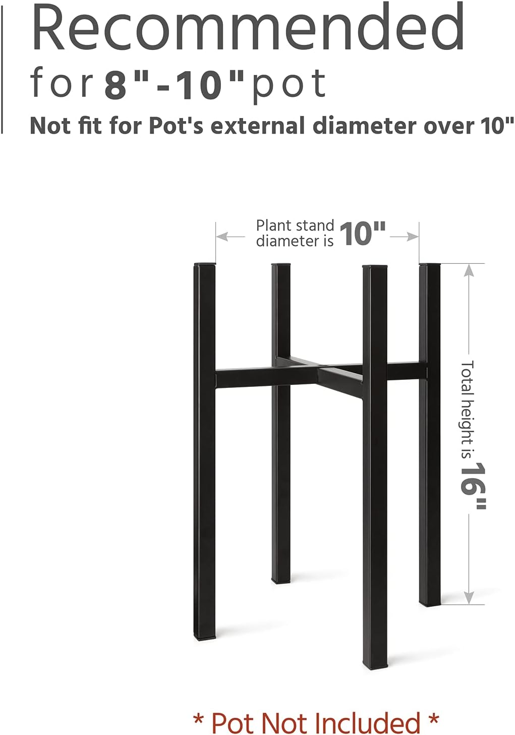 Mkono Plant Stand Indoor, Tall Metal Flower Pot Holder, Fit 8-10” Pot Black | Modern Style, Non-slip Foot Pads, Stable