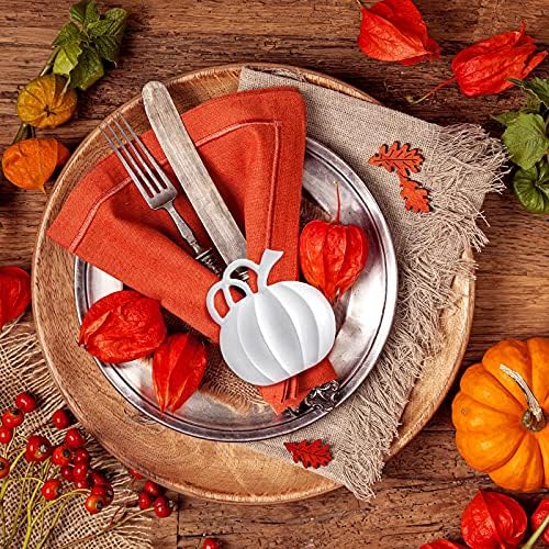 Patelai 6 Pieces Fall Pumpkin Napkin Rings Thanksgiving, White