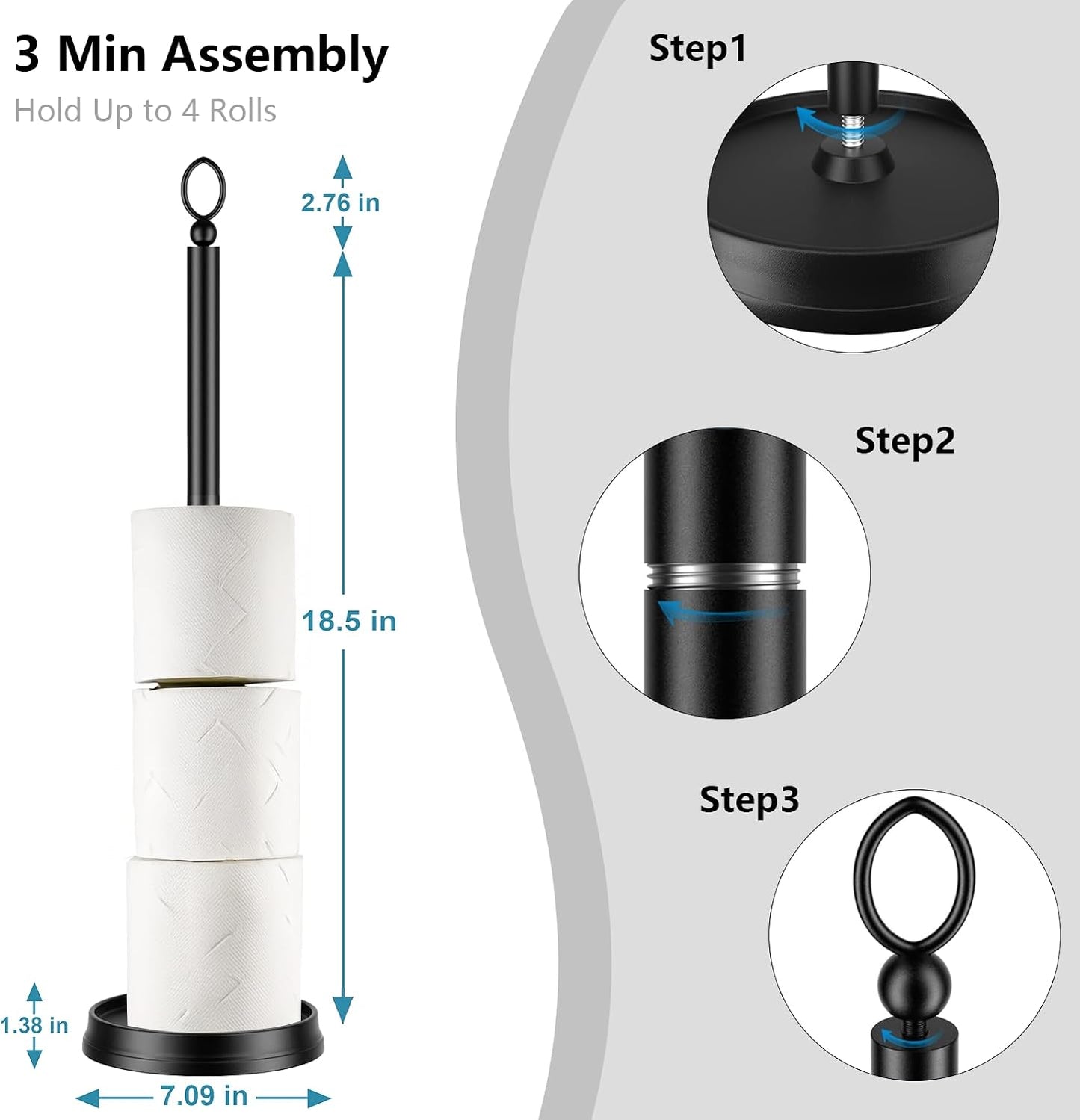 ROLABAM Toilet Paper Holder Stand with Reserve Function, Free Standing Toilet Paper Holder for Bathroom, Space Toilet 4