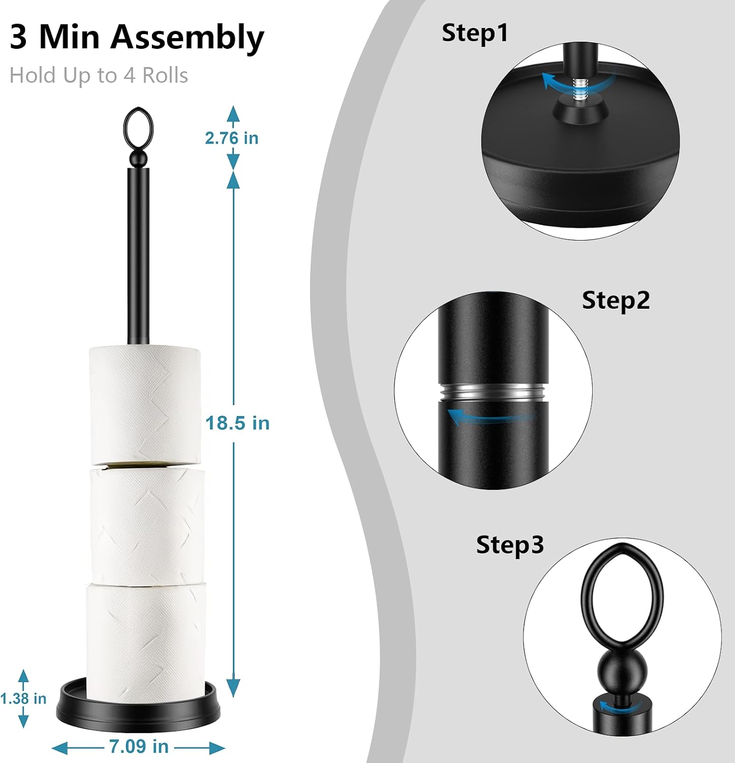 ROLABAM Toilet Paper Holder Stand with Reserve Function, Free Standing Toilet Paper Holder for Bathroom, Space Toilet 4