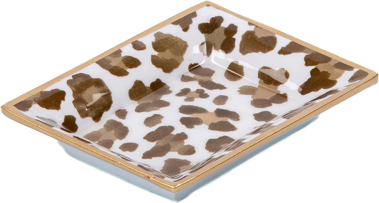 Jewelry Tray / Leopard Cream Enameled Rectangle Catch All Tray / Cream Leopard / Rectangular