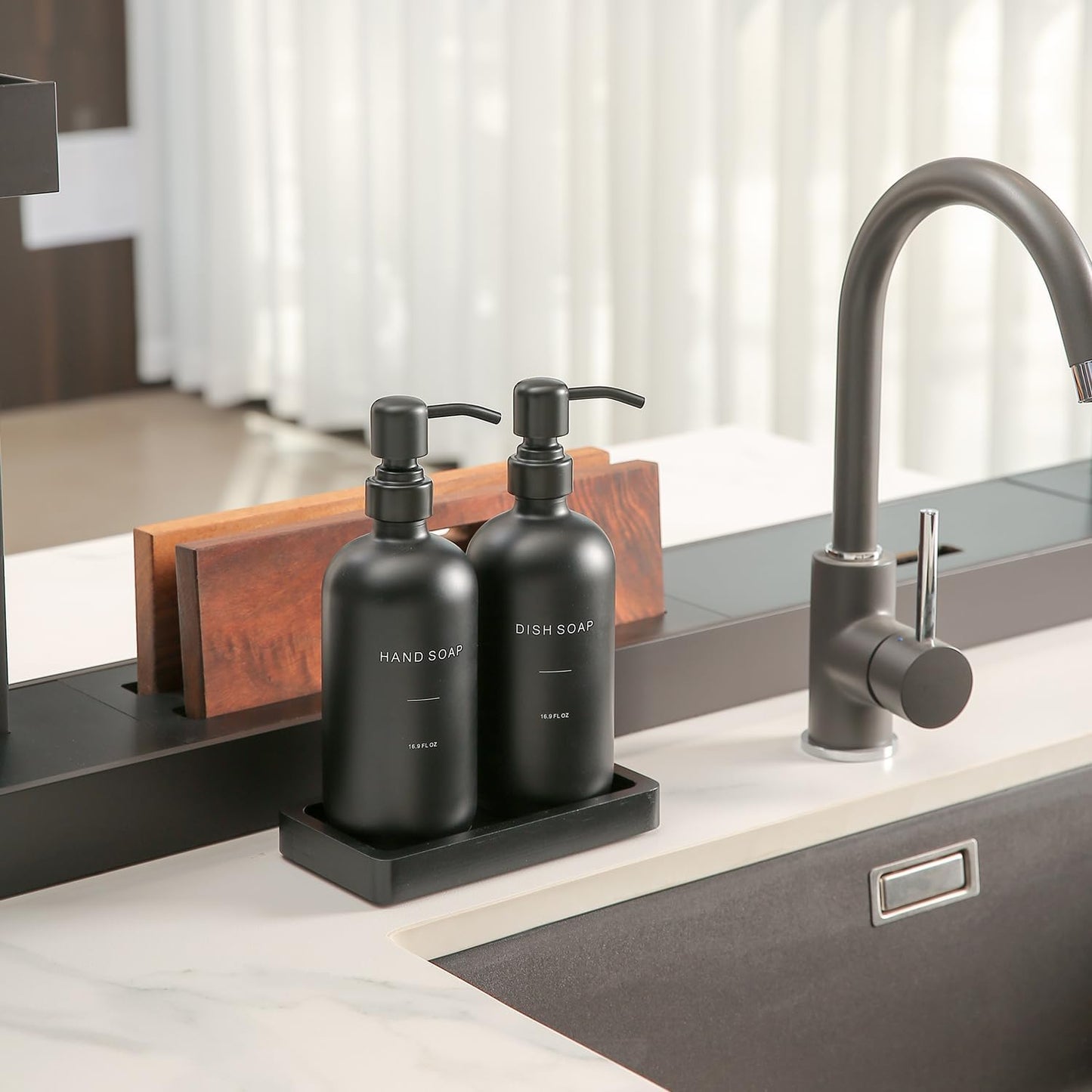 Prus Waso Matte Black Soap Dispenser Set | Kitchen Soap Dispenser Set with Black Stainless Steel Pump, Perfect for